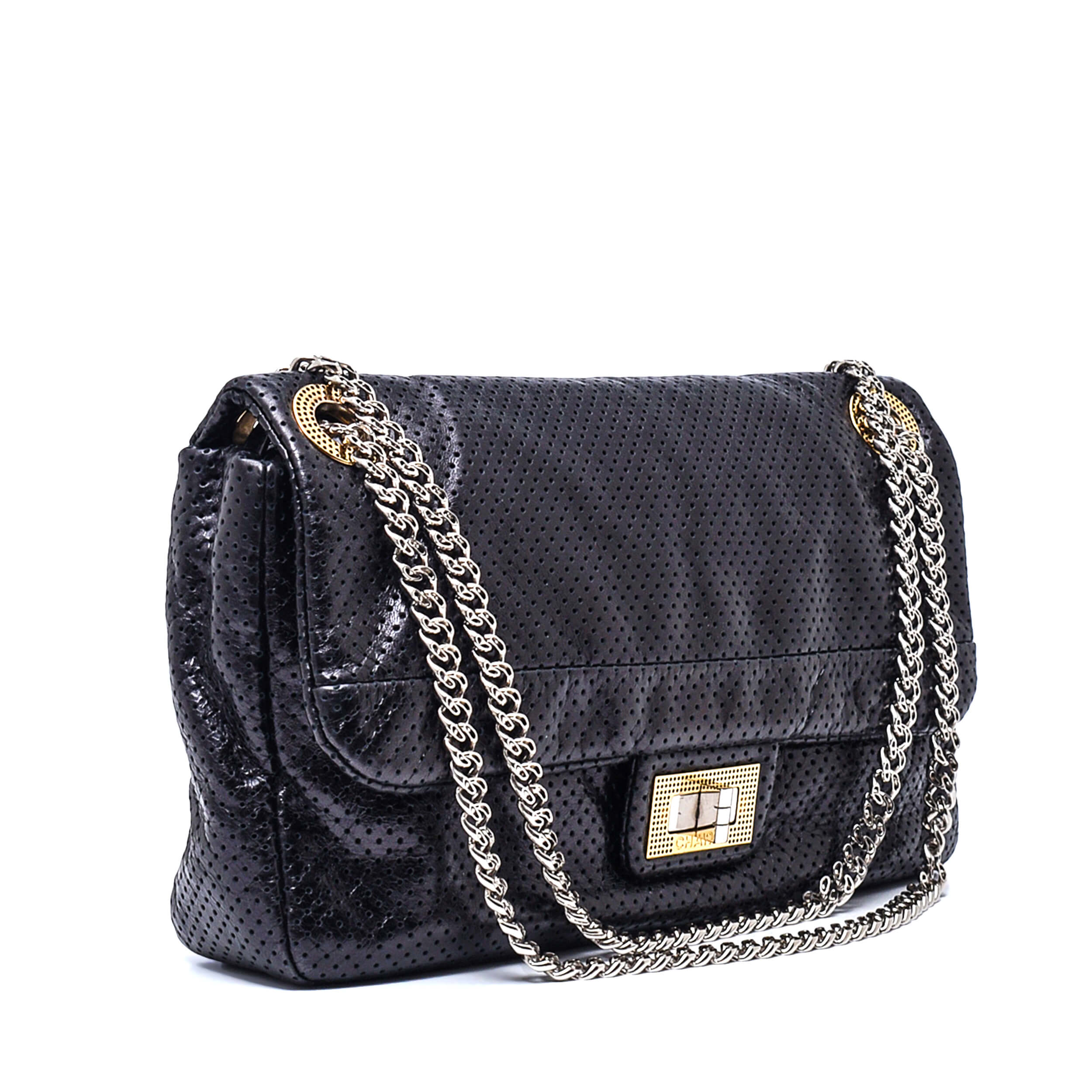 Chanel - Black Perforated Drill Leather Medium Classic Flap Bag